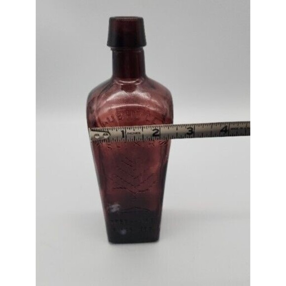 Vtg Straub Hullers Elixir Tree of Life Health Purple Amethyst Glass 8" Bottle - Picture 8 of 12